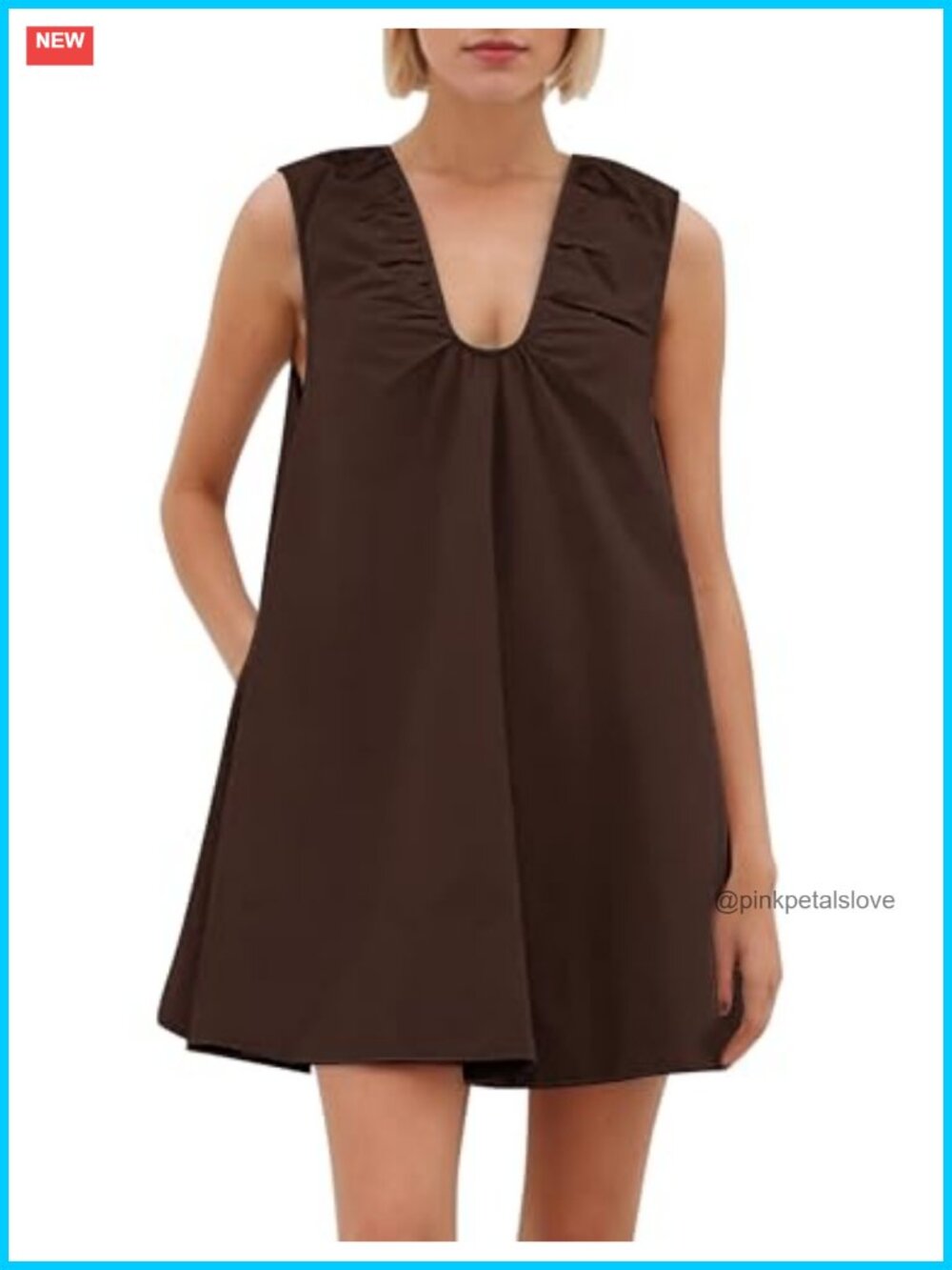 Cotton Babydoll Mini Dress Scoop Neck Sleeveless Ruched Loose Fit Summer
